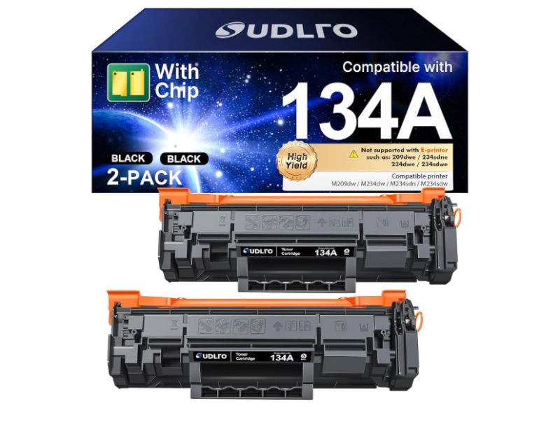 Photo 1 of 134A W1340A Black Toner Cartridge (with Chip) Replacement for HP 134A 134X W1340A W1340X Toner Cartridge Compatible with HP LaserJet Pro M209dw MFP M234dw M234sdw M234sdn Printer Ink (Black, 2 Pack)
