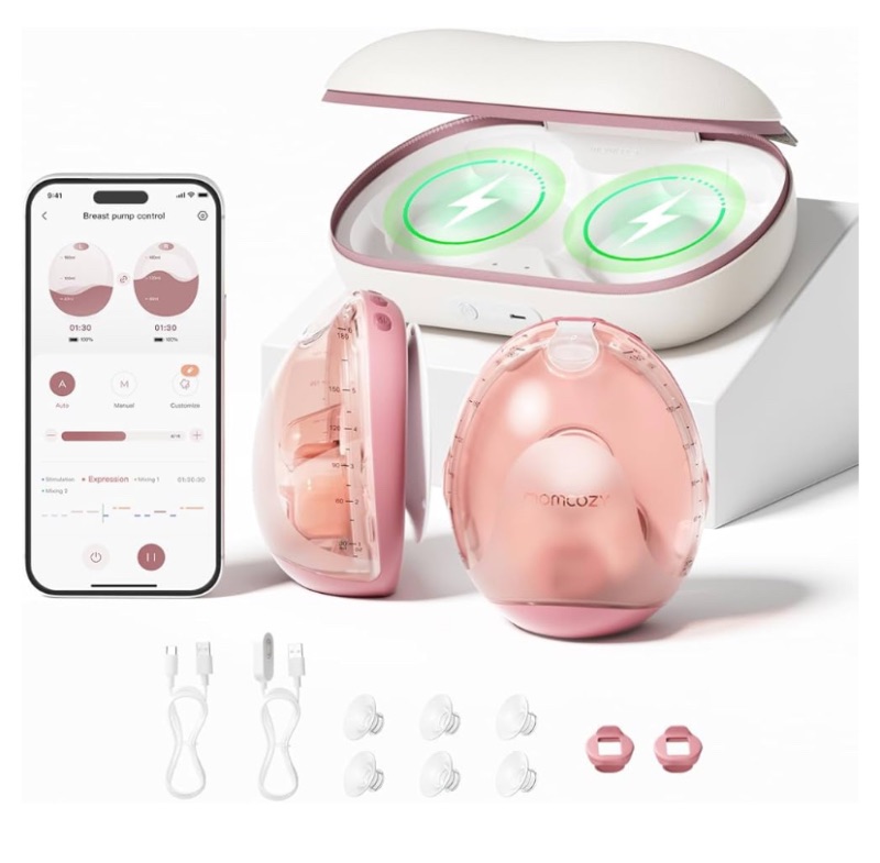 Photo 1 of Momcozy Air 1 Ultra-Slim Breast Pump, Hands-Free Wearable Pump with Wireless Charging Case & App Control with Auto Mode & Full-Milk Alert, Industry-First Transparent Top for Easy Nipple Alignment