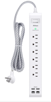 Photo 1 of 1 Pack Power Strip Surge Protector, 6 Outlets 4 USB Ports (2 USB C) 5Ft Long Extension Cords, Flat Plug Overload Protection Outlet Strip, Wall Mount for Home, Office and Dorm Essential, ETL Listed