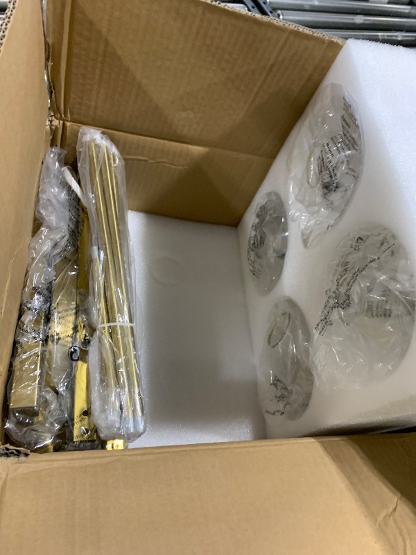 Photo 1 of ***SELLING FOR PARTS**Phaosio 4-Light Gold Kitchen Island Linear Pendant Light, Brushed Gold Dining Room Chandelier with Clear Glass Globe Shades, Modern Linear Island Lighting Fixture Over Table