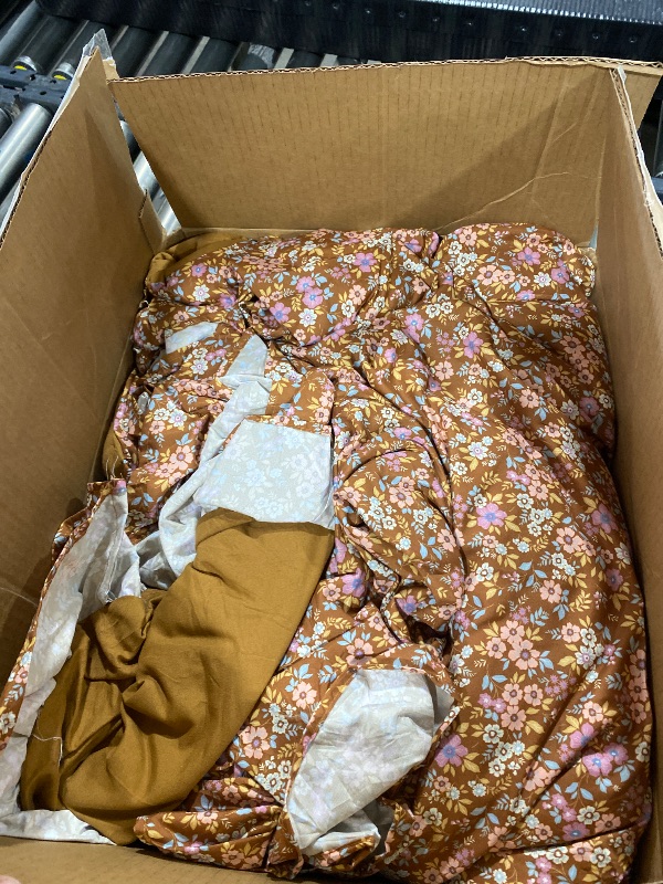 Photo 1 of BLOOMHAVEN King Comforter Set - 7 Pieces Ruffle Brown Bedding Sets, Shabby Chic Farmhouse Bed in a Bag with Ruffle Comforter, Sheets, Pillowcases & Shams