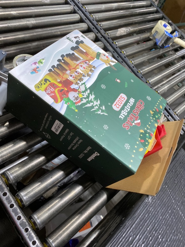 Photo 1 of DomKom 12FT Christmas Inflatables Black Santa Sleigh, Black Santa Claus on Sleigh with Five Reindeers Blow up Giant Yard Decoration, Outdoor Built-in LED Lights Party Lawn Holiday Winter Decor Outside