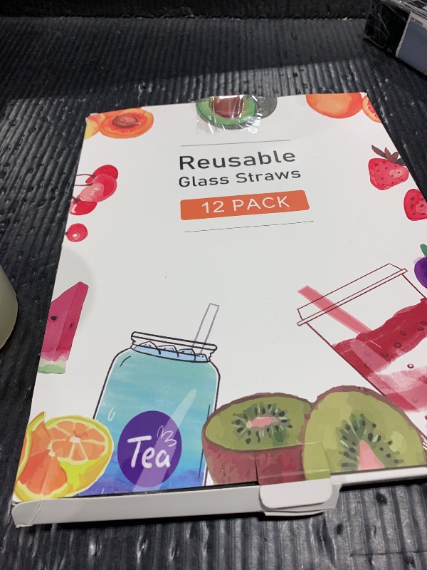 Photo 1 of [12 Pcs] Reusable Glass Straws Shatter Resistant - 11" x 8mm and 9" x 8mm Clear Straws Each Including 3 Straight and 3 Bent with 2 Cleaning Brush for 30 oz and 20 oz Tumblers Juice Coffee Cocktail Tea