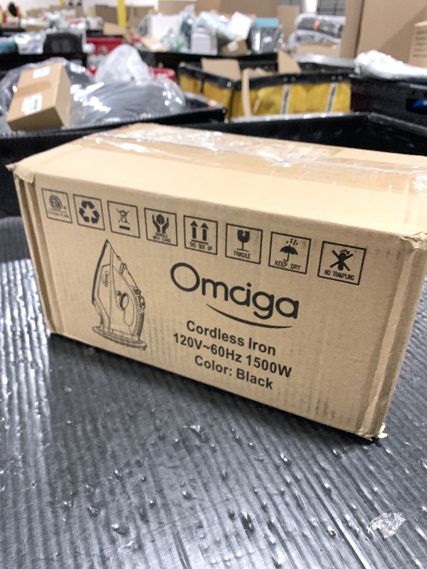 Photo 1 of *DAMAGE* OMAIGA Cordless Iron for Clothes, 1500W Steam Iron with Non-Stick Ceramic Soleplate, Auto Shut Off, Self-Clean, Burst of Steam, Anti-calc, 3 Temperature Settings, 11.84oz Water Tank, Black