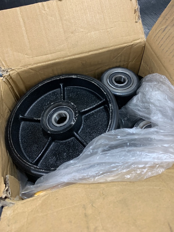 Photo 1 of Pallet Jack/Truck FULL SET BLACK with Back Axle, Steering Wheels 7"x 2" Pair, Front Load Roller 3" x 3.75" Pair with Bearings ID 20mm Poly Tread Black With Entry Exit Roller and Protective Caps