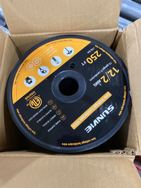 Photo 1 of SUNVIE 12/2 Low Voltage Landscape Wire 250FT with Spool Outdoor Landscape Lighting Cable 12 Gauge 2 Conductors Low Voltage Wire for Landscaping Lights, ETL Listed, Pure Copper, Direct Burial