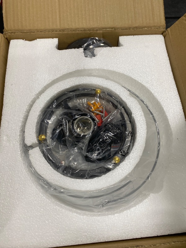 Photo 1 of WUZUPS Chandelier Rustic Farmhouse Industrial Round Ceiling Pendant LED Light Fixture with Clear Glass Shades for Dining Room Kitchen Island Foyer Entryway, H 13" x W 10", E26 Base, Black