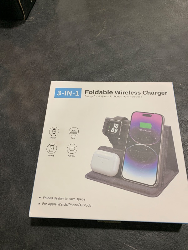 Photo 1 of Wireless Charger iPhone, Fast Charging Station for Apple Watch, 3 in 1 Portable Charge Stand for Samsung Galaxy S24/S25 iWatch iPhone 16 15 14 13 12 Pro Max AirPods