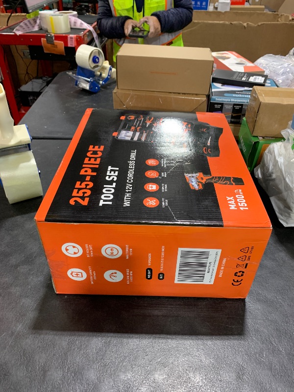 Photo 1 of 255-Piece Tool Set - Tool Kit with 12V Cordless Drill Driver, Toolbox Storage Case with Drawer, General Household Drill Set for DIY Projects, Home Repairs, Handyman