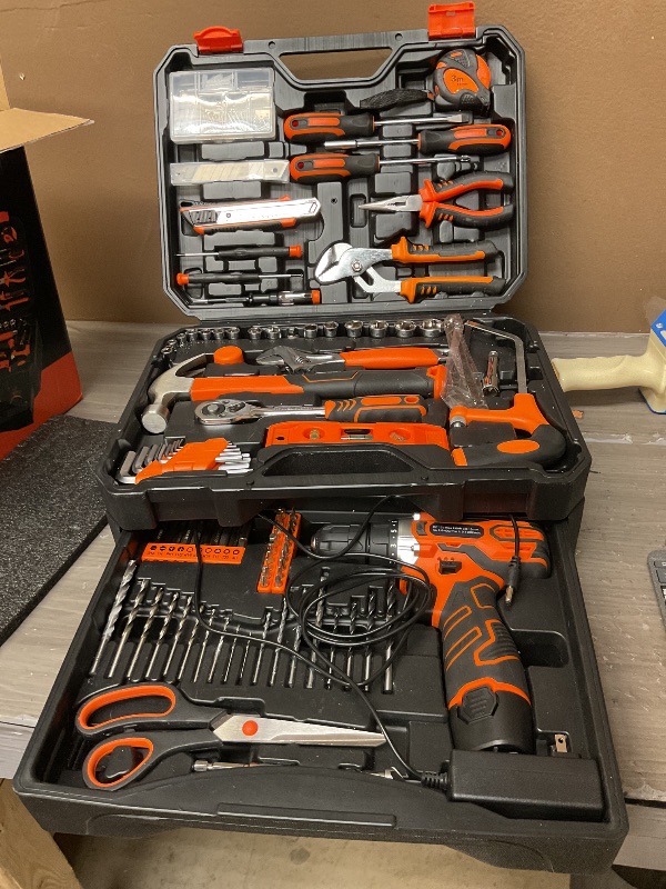Photo 1 of 255-Piece Tool Set - Tool Kit with 12V Cordless Drill Driver, Toolbox Storage Case with Drawer, General Household Drill Set for DIY Projects, Home Repairs, Handyman