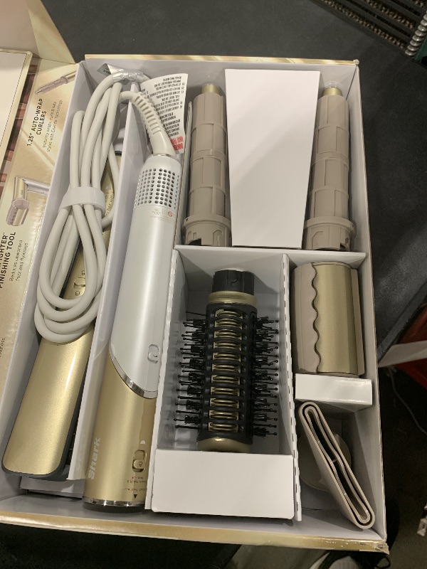 Photo 1 of Shark Glam Ceramic & Powerful Air Styling & Drying System, with Silki Straightener & Shark Glossi Air Glosser, for Drying, Curling, Straightening & Glossing, Gold, HD6051S (Straight & Wavy Hair)