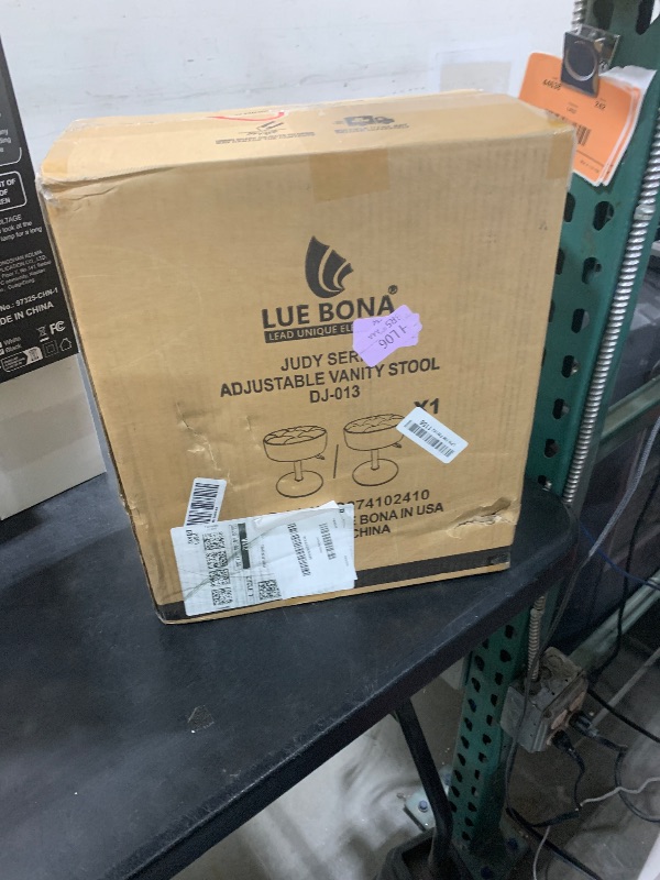 Photo 1 of LUE BONA Adjustable Vanity Stool, 360 Swivel Chair for Makeup Room, Gray Faux Leather Stool for Bathroom & Living Room