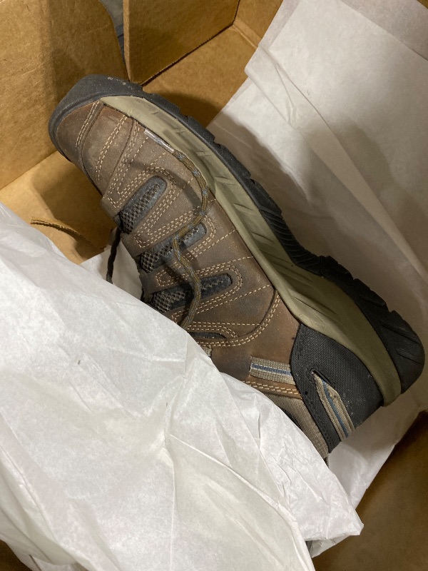 Photo 1 of KEEN Utility Men's Flint 2 Low Steel Toe Waterproof Non Slip Work Shoe, Cascade Brown/Orion Blue, 11 Medium US