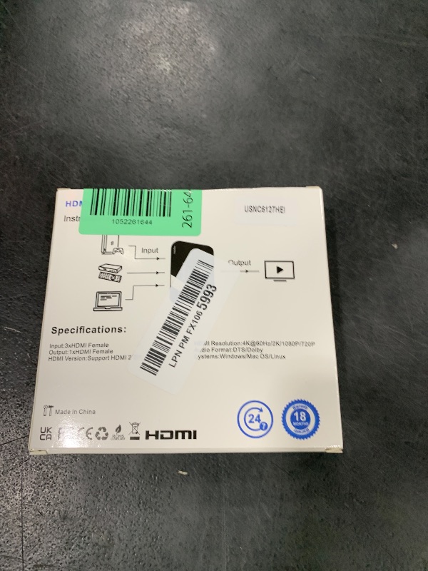 Photo 1 of [Upgrade] HDMI Switch 3 in 1 Out, 4K@60Hz HDMI 2.0 Switch Splitter with 2.6FT Long HDMI Cable, 3-Port HDMI Switcher Selector, Supports 4K 30Hz 3D 1080P HDCP2.2 for PS5 Xbox DVD Player Fire Stick PC