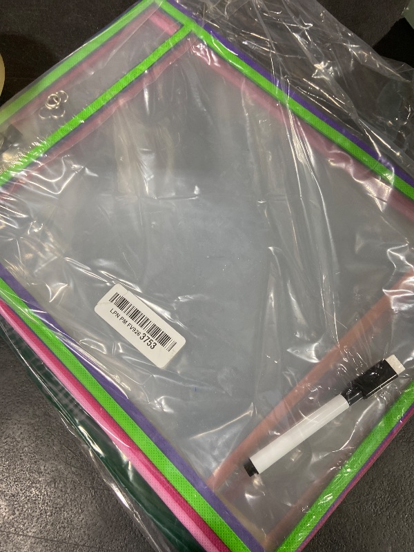 Photo 1 of 10 Colors Dry Erase Pockets Pack - Reusable Clear Plastic Sleeves & Heavy Duty Ticket Holders with 1 Dry Erase Marker Included, Durable Sheet Protectors for Classroom, Office & Shop Organization