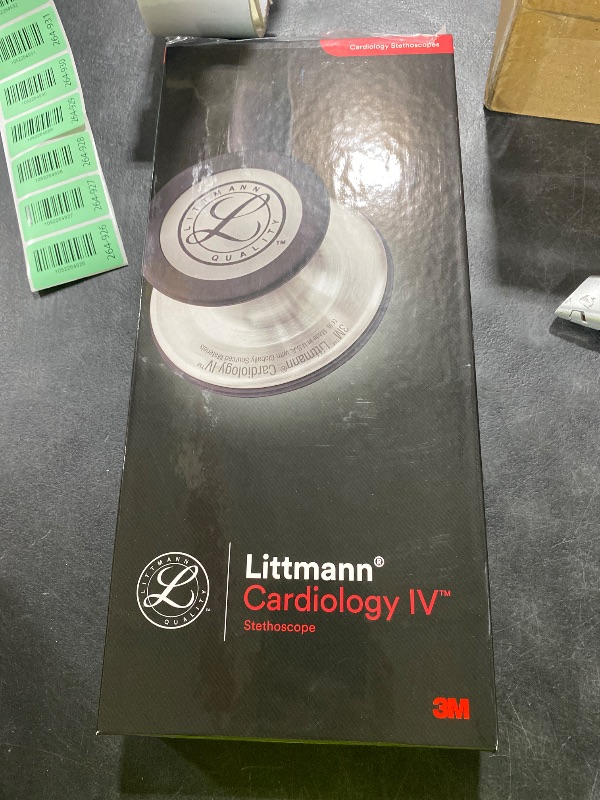 View 2 of 3M Littmann Cardiology IV Diagnostic Stethoscope, 6204, More Than 2X as Loud, Weighs Less, Stainless Steel High Polish Smoke-Finish Chestpiece, 27" Black Tube, Champagne Stem, Black Headset