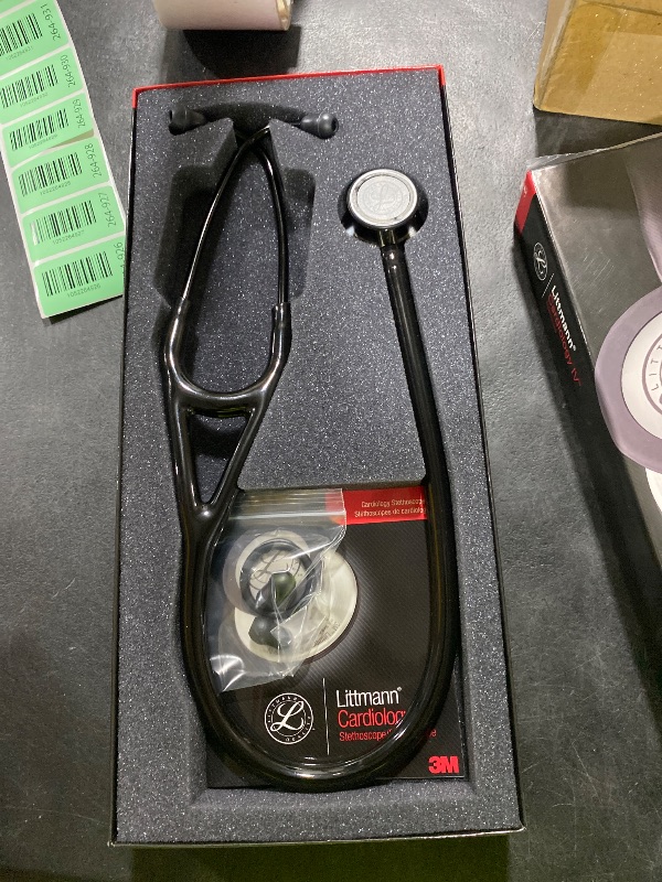 View 3 of 3M Littmann Cardiology IV Diagnostic Stethoscope, 6204, More Than 2X as Loud, Weighs Less, Stainless Steel High Polish Smoke-Finish Chestpiece, 27" Black Tube, Champagne Stem, Black Headset