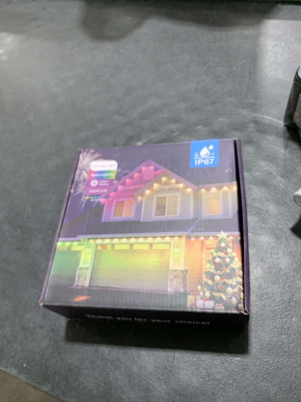 Photo 1 of POOFZY Permanent Outdoor Lights for House,100ft RGB+IC Smart Outdoor Decor, 50 Scene Modes,App/Remote Control,IP67 Waterproof,for Christmas,Super Bowl,V-Day,Thanksgiving,Daily & Holiday Party Decor