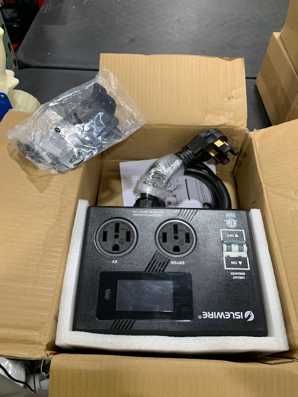 Photo 1 of Smart NEMA Socket Splitter 240V for EVs, Auto Power Switch for Level 2 Dual Electric Vehicle (EV) Charging, 3-Color LED Ring, 3.4" LCD Display, No Rewiring Needed, ETL Certified (40 Amp, NEMA 14-50)