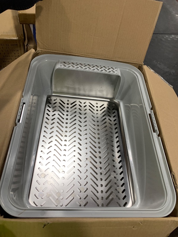 Photo 1 of TIUUBT Stainless Steel Sifting Litter Box for Pine Pellets, Sifting Cat Litter Box with Sifter, High Side for Small Cats, Anti-Leakage, Odor Control, Includes Scooper, 17.7" x 13.8" x 11"