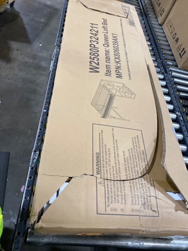 Photo 1 of KEIKI Queen Size Metal Loft Bed Frame with Convertible Staircase, Built-in Storage Shelves & Wardrobe, Loft Bed with Solid Slats & Guardrail, No Box Spring Required, Easy Assembly, for Bedroom, White