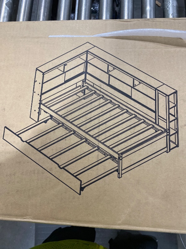 Photo 1 of TWIN BED WITH L SHAPED BOOKCASE, TRUNDLE - WHITE LIT SIMPLE AVEC BIBLIOTHÈQUE EN FORME DE L, LIT GIGOGNE - BLANC