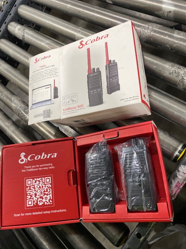 Photo 1 of Cobra TrailBlazer 500 GMRS Radio (2-Pack) – IP54 Rugged No-Display Design, 2.5W Long Range Walkie Talkies, 16hr Battery, Swivel Holster, Programmable Software, Removable Antenna, Repeater Compatible