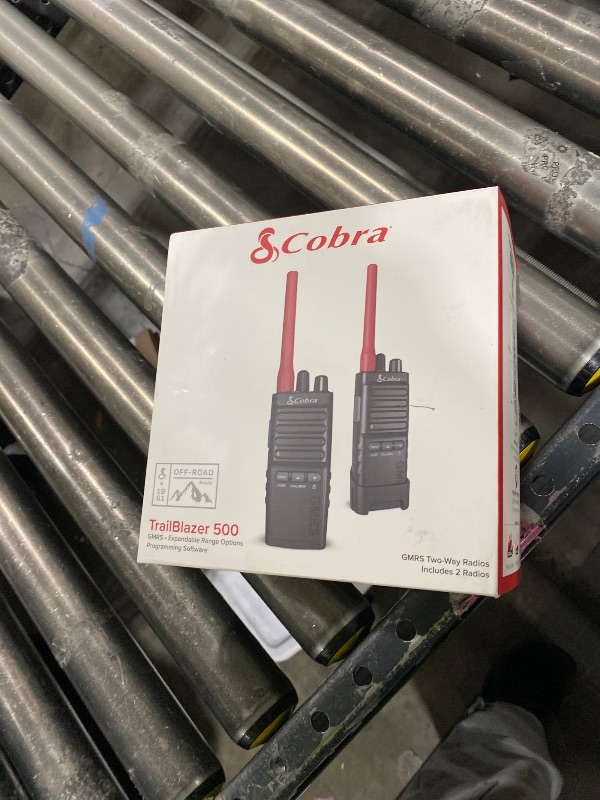 Photo 1 of Cobra TrailBlazer 500 GMRS Radio (2-Pack) – IP54 Rugged No-Display Design, 2.5W Long Range Walkie Talkies, 16hr Battery, Swivel Holster, Programmable Software, Removable Antenna, Repeater Compatible