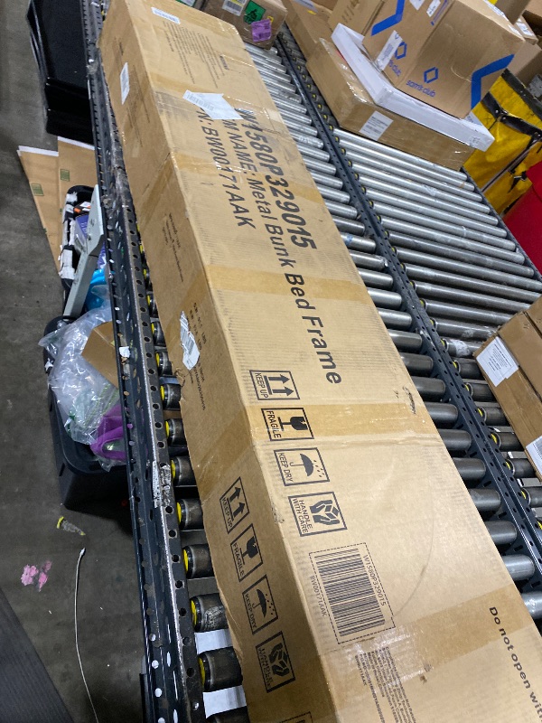 Photo 1 of Bellemave Full Over Full Bunk Bed for Adults, Full Size Bunk Beds Frame with Build in Ladder and Full Length Guardrail, Easy Assemble Bunkbeds, Noise Reduced, Mattress Not Included, White