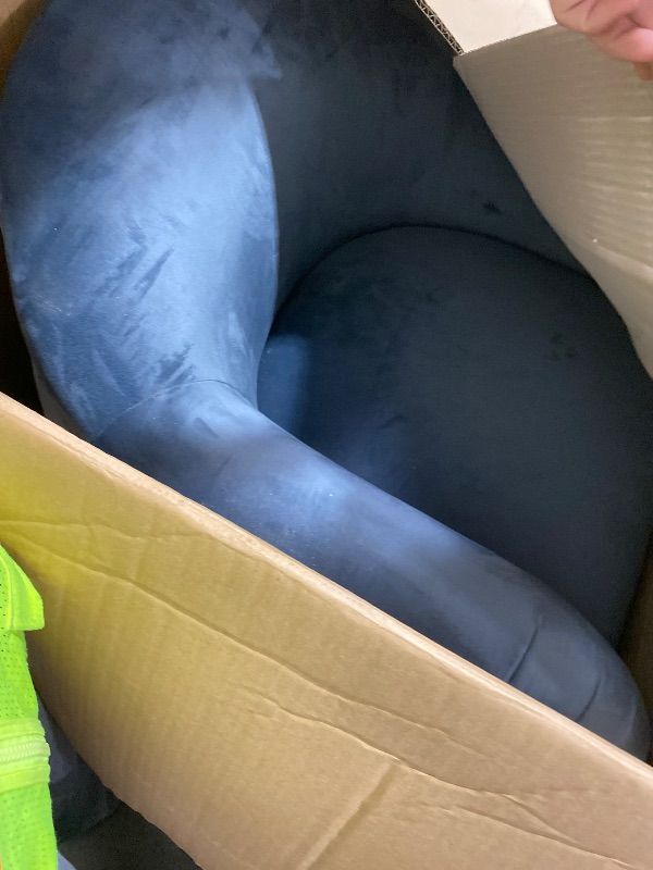 Photo 1 of Modway Compose Barrel Chair with Performance Velvet Fabric in Cadet Blue – Upholstered Accent Armchair with Curved Backrest – Cozy Lounge Chair for Reading – Round Comfy Single Sofa Club Chair