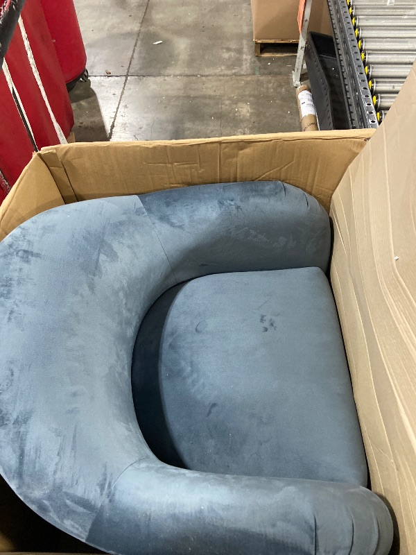 Photo 1 of Modway Compose Barrel Chair with Performance Velvet Fabric in Cadet Blue – Upholstered Accent Armchair with Curved Backrest – Cozy Lounge Chair for Reading – Round Comfy Single Sofa Club Chair