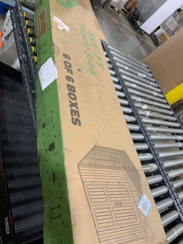 Photo 1 of Patiowell 8 x 10 FT Resin Outdoor Storage Shed with Floor, Plastic Shed with Window and Lockable Door for Garden, Backyard, Tool Storage Use, Easy to Install in Beige (Kick-it Shed)