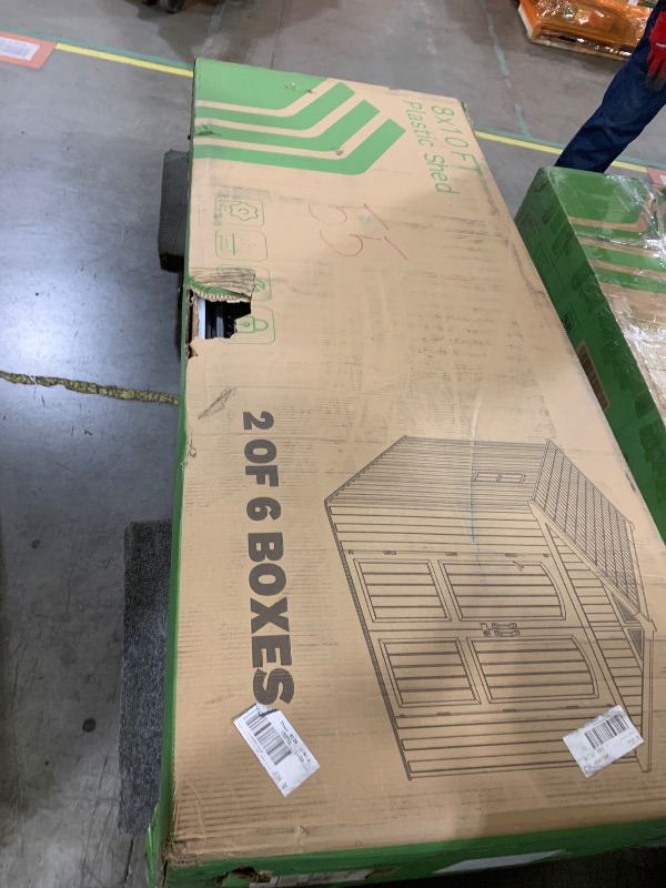 Photo 1 of Patiowell 8 x 10 FT Resin Outdoor Storage Shed with Floor, Plastic Shed with Window and Lockable Door for Garden, Backyard, Tool Storage Use, Easy to Install in Beige (Kick-it Shed)