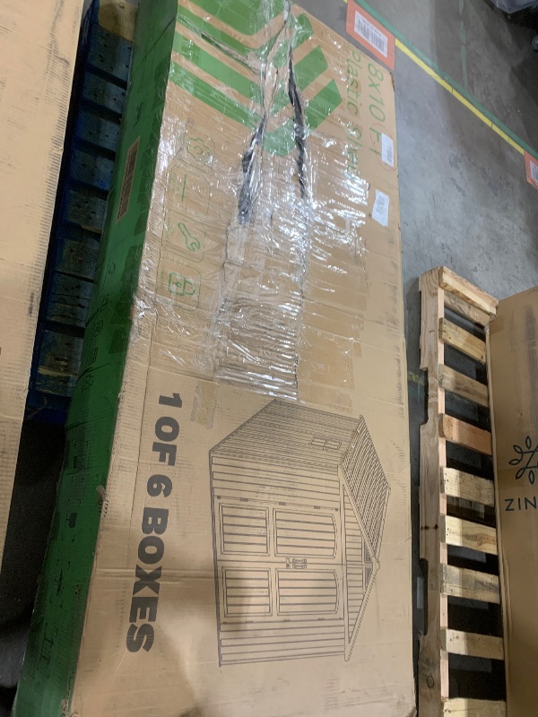 Photo 1 of Patiowell 8 x 10 FT Resin Outdoor Storage Shed with Floor, Plastic Shed with Window and Lockable Door for Garden, Backyard, Tool Storage Use, Easy to Install in Beige (Kick-it Shed)