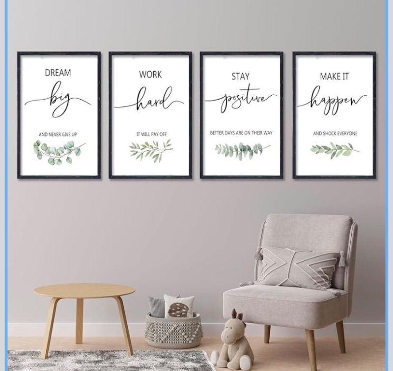 Photo 1 of Set of 4 Inspirational Quotes Wall Art 16x11 Inch Encouraging Office Wooden Framed Positive Affirmations Home Family Decor Sign Motivational Plaque Wall Hanging Decoration (Black)