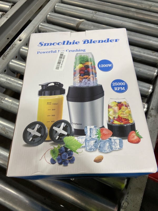 Photo 1 of Colarlemo 12-Piece Smoothie Blender Maker 25,000 RPM Personal Blender for Ice Crushing Smoothies & Frozen Drinks Nuts with 23oz, 32oz, 37oz Portable Cups Two 6-Leaf Stainless Steel Blades, Silver