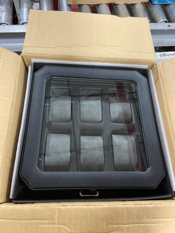 Photo 1 of ROTHWELL 6 Slot Leather Watch Box with Valet Drawer - Luxury Watch Case Display Organizer, Microsuede Liner, Locking Mens Jewelry Watches Holder, Men's Storage Boxes With Large Glass Top (Black/Grey)