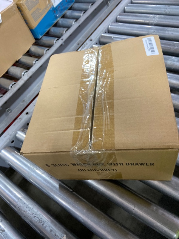 Photo 1 of ROTHWELL 6 Slot Leather Watch Box with Valet Drawer - Luxury Watch Case Display Organizer, Microsuede Liner, Locking Mens Jewelry Watches Holder, Men's Storage Boxes With Large Glass Top (Black/Grey)