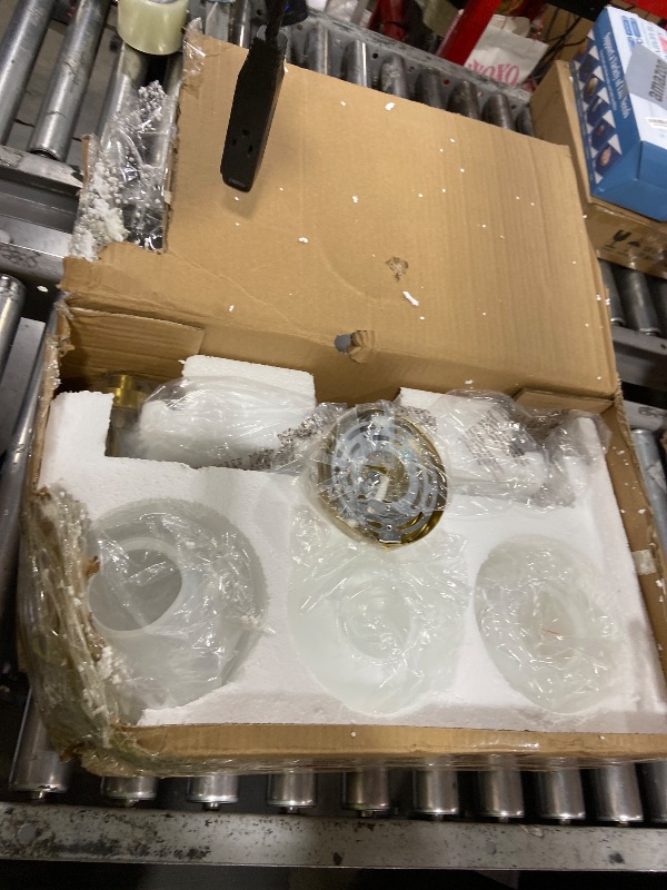 Photo 1 of Deyidn Gold Bathroom Vanity Light Fixtures Over Mirror, Modern Brass 3 Lights Wall Sconce with Milky Glass Ball Shade, Mid Century Farmhouse Vanity Lighting