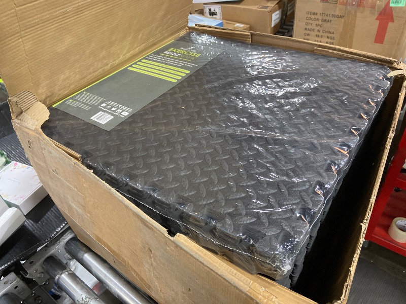 Photo 1 of ProsourceFit Puzzle Exercise Mat ½ in, EVA Interlocking Foam Floor Tiles for Home Gym, Mat for Home Workout Equipment, Floor Padding for Kids, Black, 24 in x 24 in x ½ in, 144 Sq Ft - 36 Tiles