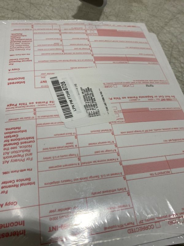 Photo 1 of 1099 INT Interest Tax Forms Set 4 Part 10 Pack for 2025 And Self-Seal envelopes. Kit For 10 Vendors, Laser Forms Designed for QuickBooks and Accounting Software