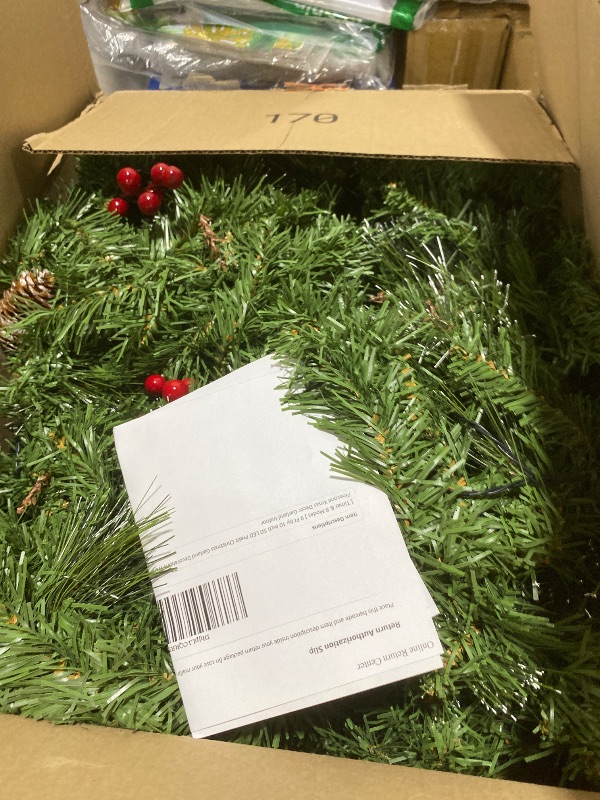 Photo 1 of [ Timer & 8 Modes ] 9 Ft by 10 Inch 50 LED Prelit Christmas Garland Decorations Warm White Lights Thick 270 Snowy Tips 70 Red Berry 10 Pinecone Xmas Decor Garland Indoor