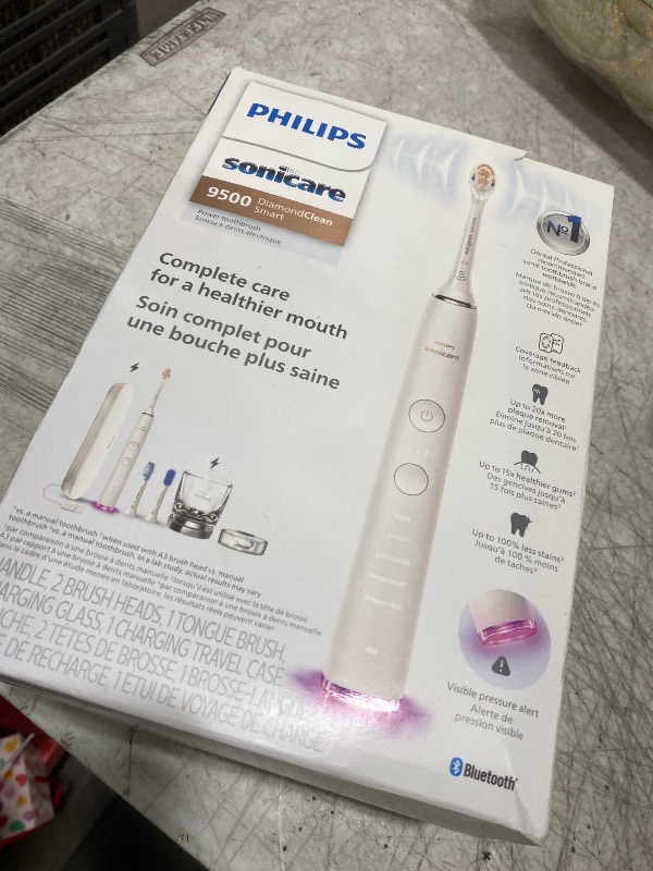 Photo 1 of Philips Sonicare DiamondClean Smart 9500 Electric Toothbrush, Sonic Toothbrush with App, Pressure Sensor, Brush Head Detection, 5 Brushing Modes and 3 Intensity Levels, White, Model HX9923/01