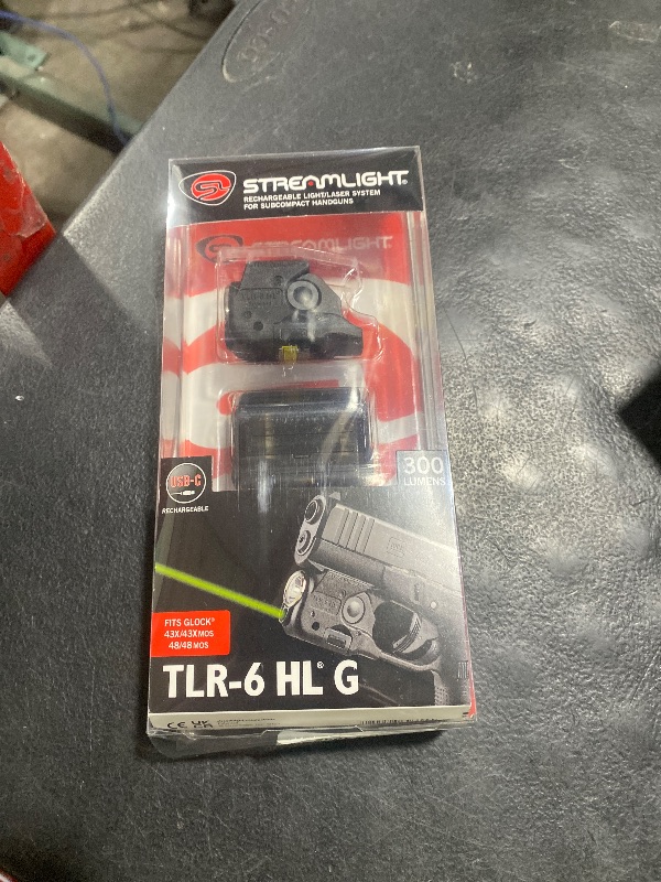 Photo 1 of Streamlight 69355 TLR-6 HL G 300-Lumen Rechargeable Tactical Weapon Light with Integrated Green Aiming Laser Designed Exclusively and Solely for Glock 43X/48 MOS Railed Models Only, Black