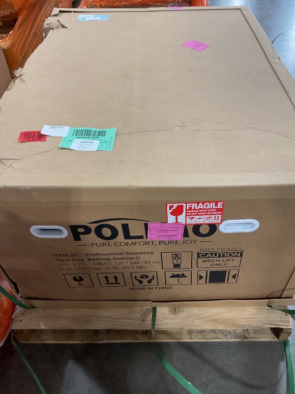 Photo 1 of POLIMO Dog Wash Station with Pet Dryer & LED, Professional Dog Bathing Station for Large, Medium & Small Dogs – with Window, Ramp, Drawer, Floor Grate, LED Display & Faucet (Right Ramp & Dryer, 50")