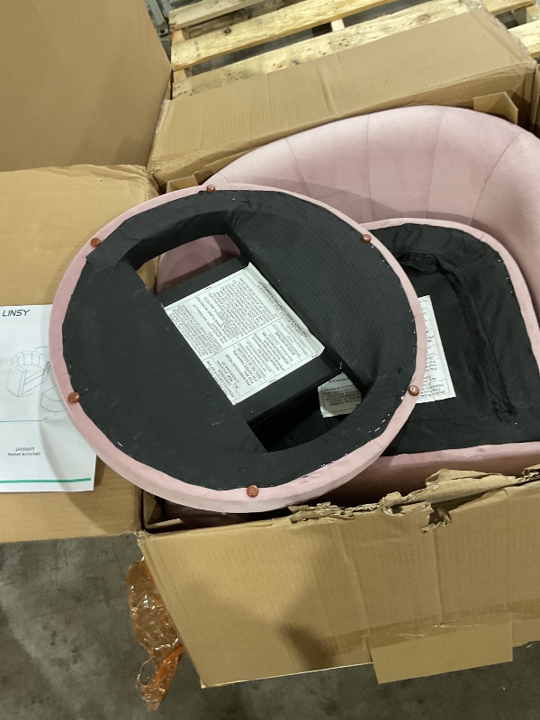 Photo 1 of LINSY Swivel Accent Chair Ottoman Set: Velvet Small Barrel Chair with Foot Rest, Modern Reading Chair Upholstered Armchair with Footrest for Living Room Bedroom Study Room Office (Pink)