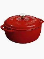 Photo 1 of **LID CHIPPED, SEE PHOTOS** Cast iron 6QT cooking pot - Gradient red - Includes two silicone gloves - Enamel pot