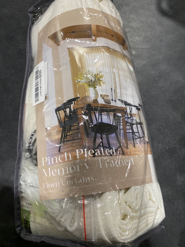 Photo 1 of Extra Wide Pinch Pleat Curtains 84 Inches Long for Patio Sliding Glass Door Natural Cream Linen 60 Inch Wide Curtain Memory Trained Pleated Drapes Hooks Rings 60x84 Curtain for Large Window 1 Panel