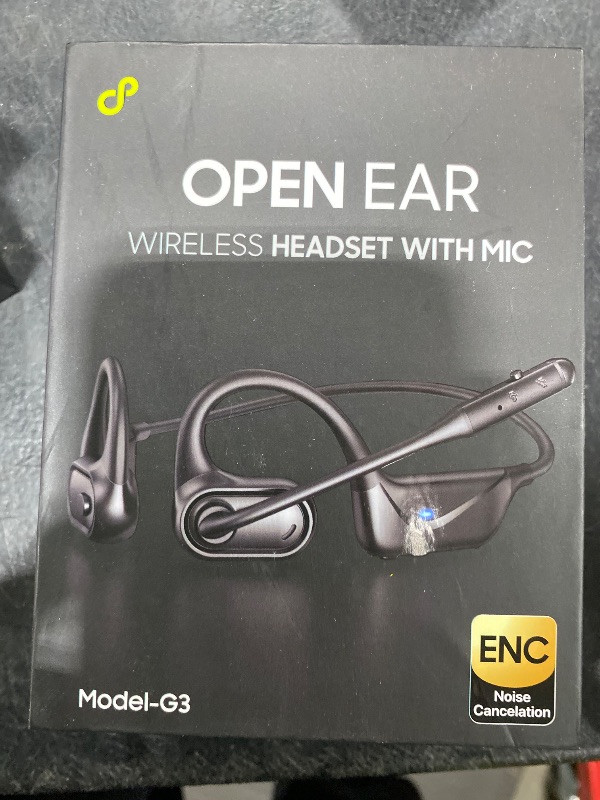 Photo 1 of Open Ear Headphones with Mic, 29g Bluetooth Headset, Sweat Resistant,12Hrs, Dual Connect, Wireless Bluetooth Headphones with Noise Cancelling Microphone & Mute, for Work, Workout, Driving, Call, Black