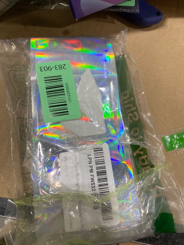 Photo 1 of 100 Pack Holographic Resealable Plastic Bags for Food Storage, Zipper Bags with Clear Front Window, Packaging Pouch for Small Business (100 Pack, 3.2x5.2 inch)